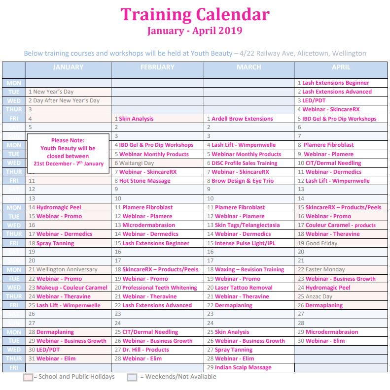 Training Calendar Training Calendar